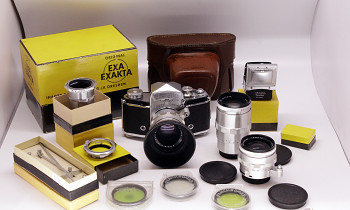 Exakta Varex  VX set 1x Biotar 2/58mm1x Flektogon 2,8/35mm 1x Sonar 4/135mm +Šachta+ Hranol +Mezikroušky +3x Filtr